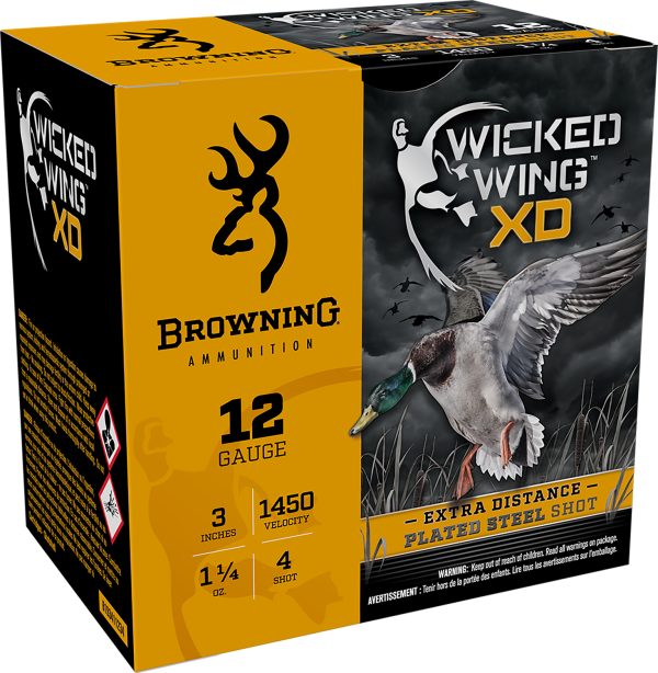 Browning Ammo B193411234 Wicked Wing XD  12Gauge 3" 1 1/4oz 4Shot 25 Per Box/10 Case