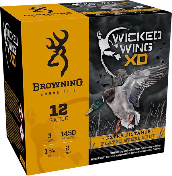 Browning Ammo B193411232 Wicked Wing XD  12Gauge 3" 1 1/4oz 2Shot 25 Per Box/10 Case