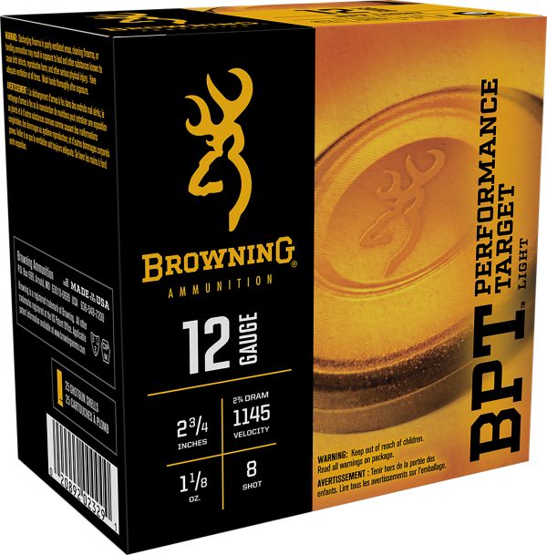 Browning Ammo B193611228 BPT Performance Target Light 12Gauge 2.75" 1 1/8oz 8Shot 25 Per Box/10 Case