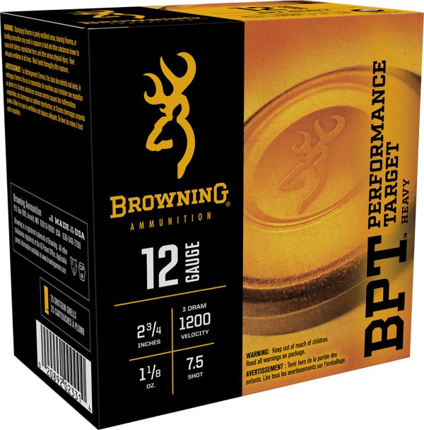 Browning Ammo B193621227 BPT Performance Target Heavy 12Gauge 2.75" 1 1/8oz 7.5Shot 25 Per Box/10 Case