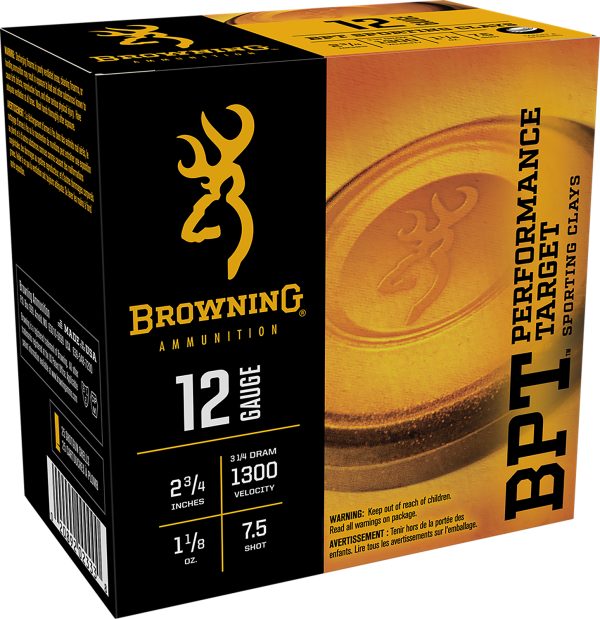 Browning Ammo B193631227 BPT Performance Target Sporting Clay 12Gauge 2.75" 1 1/8oz 7.5Shot 25 Per Box/10 Case