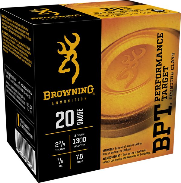 Browning Ammo B193632027 BPT Performance Target Sporting Clay 20Gauge 2.75" 7/8oz 7.5Shot 25 Per Box/10 Case