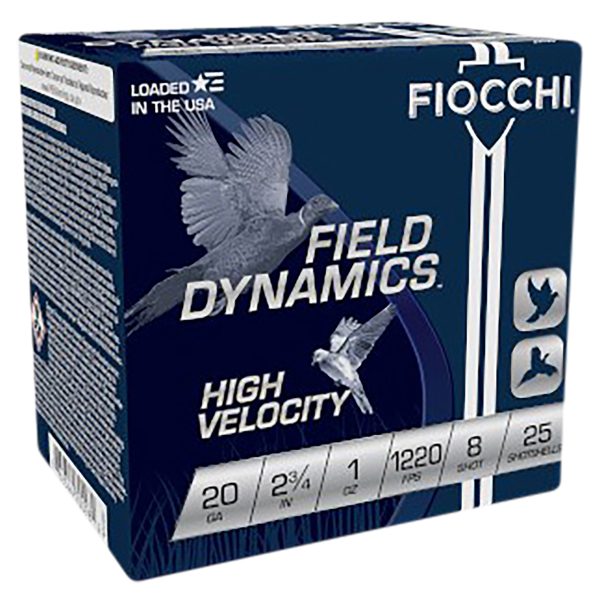 Fiocchi 20HV8 Field Dynamics High Velocity 20Gauge 2.75" 1oz 8Shot 25 Per Box/10 Case