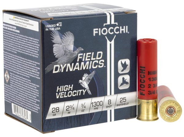 Fiocchi 28HV8 Field Dynamics High Velocity 28Gauge 2.75" 3/4oz 8Shot 25 Per Box/10 Case