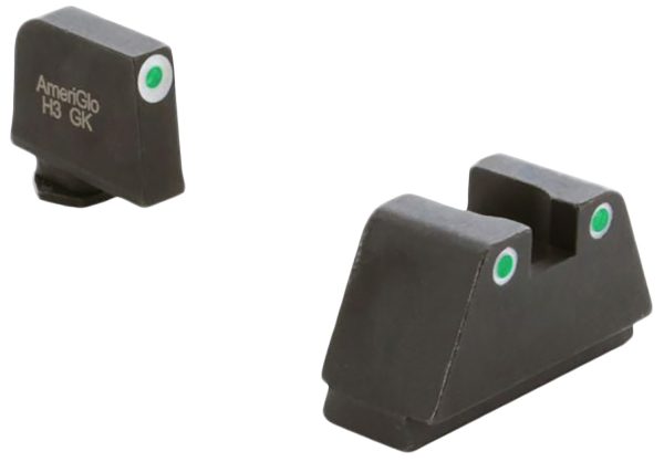 AmeriGlo GL330 Optic Compatible Sight Set for Glock  2XL Tall Green Tritium White Outline Front Sight-Green Tritium White Outline Rear Sight