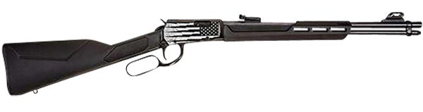 Rossi RL22181SYEN18 Rio Bravo  Full Size 22 LR 15+1, 18" Polished Black Steel Barrel, Polished Black w/Lighting US Flag Engraving Steel Receiver, Black Stock, Right Hand