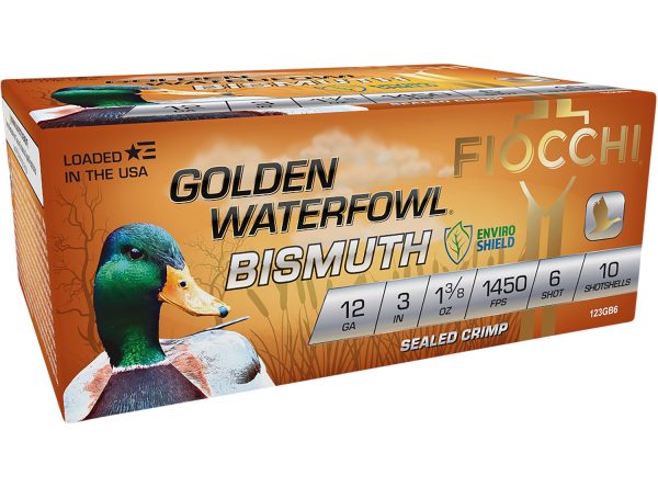 Fiocchi 123GB6 Golden Waterfowl Bismuth 12Gauge 3" 1 3/8oz 6Shot 10 Per Box/10 Case