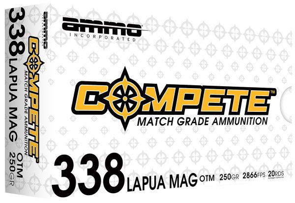 Ammo Inc 338LM250BTHPA20 Compete  338LapuaMag 250gr Open Tip Match 20 Per Box/10 Case