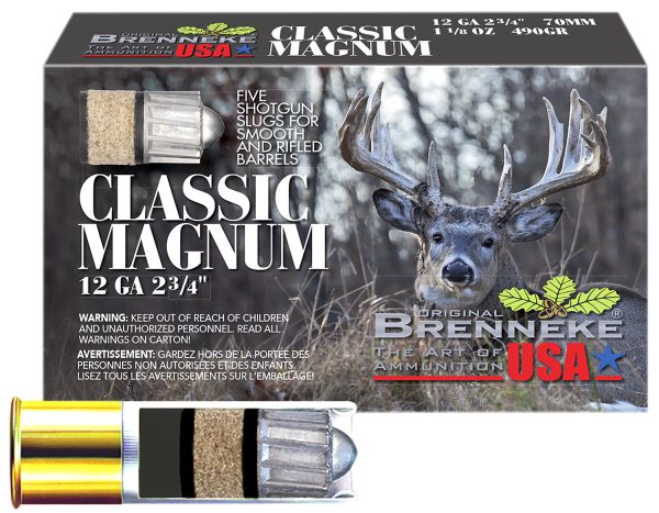 Brenneke SL122CLM Classic Magnum  12Gauge 2.75" 1 1/8oz Slug Shot 5 Per Box/50 Case