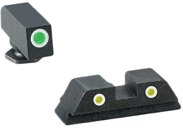 AmeriGlo GL115 Classic Tritium Sight Set for Glock  Green Tritium White Outline Front Sight-Yellow Tritium White Outline Rear Sight