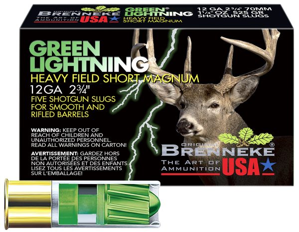 Brenneke SL122HFSGL Green Lightning Heavy Field 12Gauge 2.75" 1 1/4oz Slug Shot 5 Per Box/50 Case