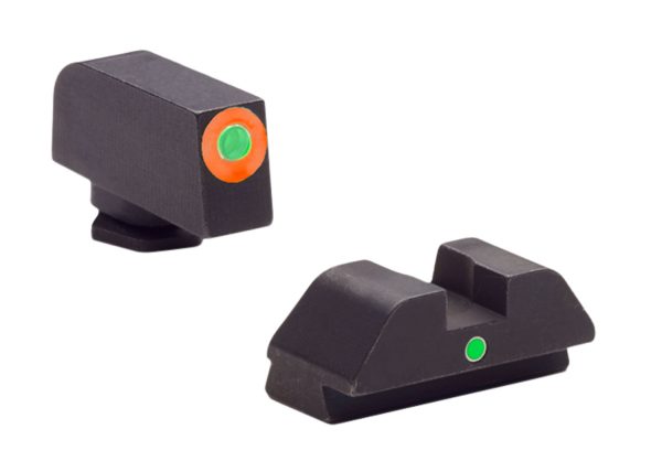 AmeriGlo GL205 i-Dot Sight  Set for Glock  Green Tritium Orange Outline Front Sight-Green Tritium Rear Sight