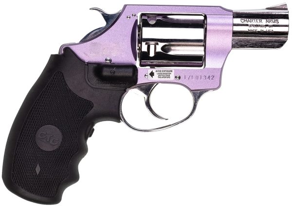 Charter Arms 53842 Undercover Lite Chic Lady Small 38 Special 5 Shot 2" High Polished Stainless Steel Barrel & Cylinder, Lavender Aluminum Frame w/Black Crimson Trace Laser Grip, Exposed Hammer