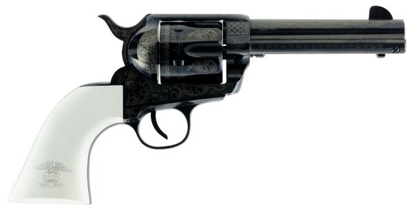 Traditions SAT73122LIB 1873 Liberty 45 Colt (LC) 6rd 4.75" Blued Engraved Steel White PVC Grip